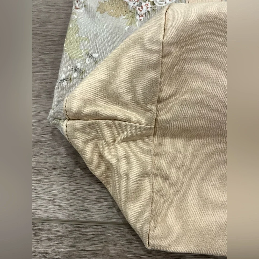 L.L. Bean Cream Floral Tote Bag Brown Handles